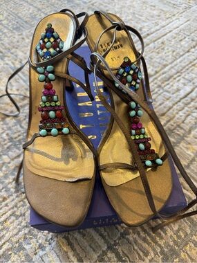 Stuart Weitzman Beaded Laceup Sandals